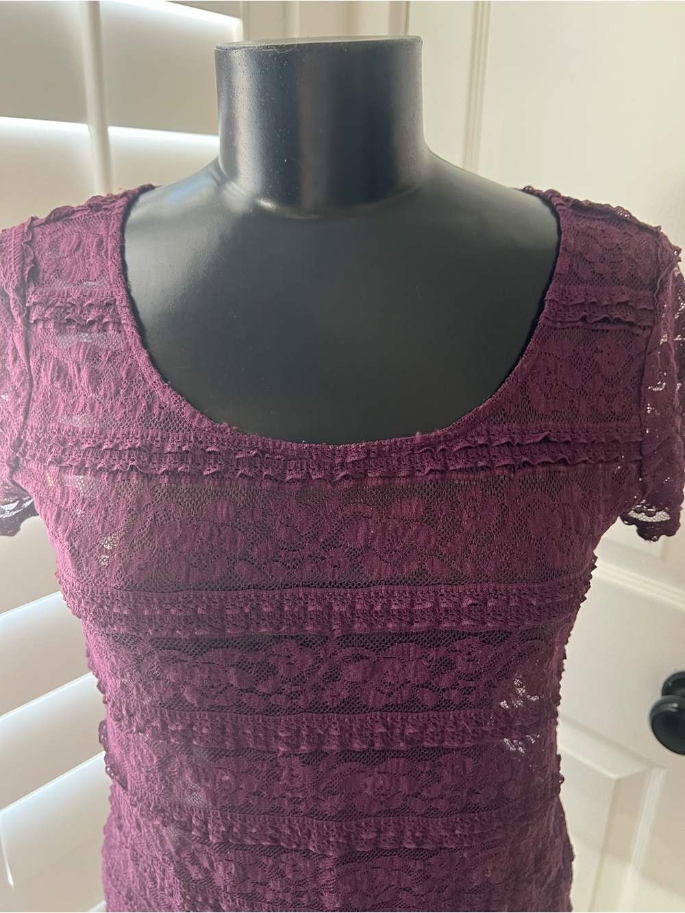 Dark Purple Lace Short-Sleeve Top - Picture 2 of 5